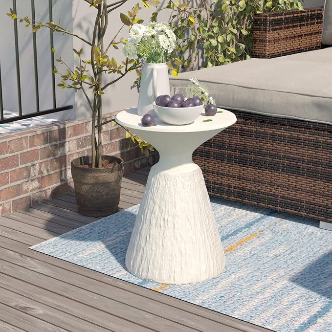 COSIEST Mushroom MgO Concrete Side Table | Lightweight Accent Table, White, 1 Pack