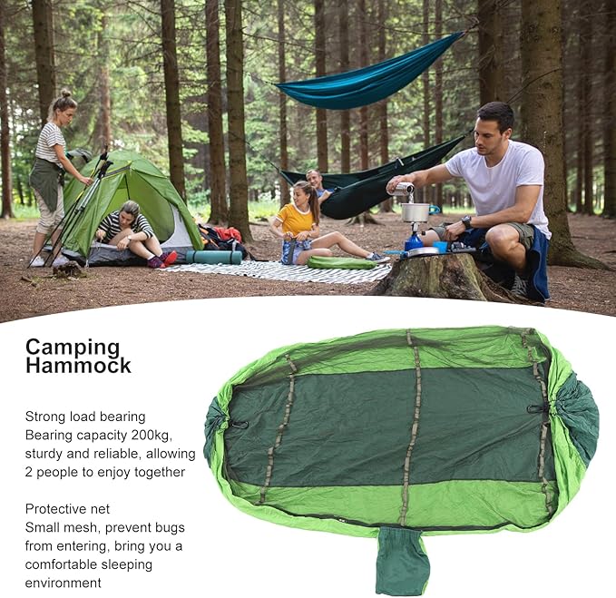 Gavigain 2 Person Camping Hammock, Proof Mesh Net, Lightweight Sturdy Nylon, Quick Setup, for Hiking, Backpacking, Travel, Outdoor Relaxation