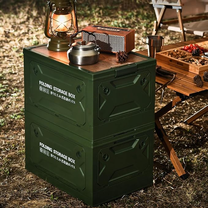 Tissting 30L 41cm/16.14in Collapsible Camping Storage Box with Wheels - 5-Side Opening Foldable Design for Outdoor Car Storage and Organization (Green)