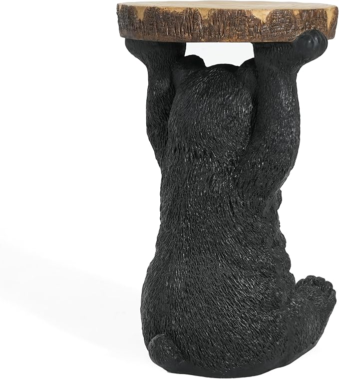 JIJIWANG Black Bear 3-in-1 Pedestal Side Table/End Table/Stool - MGO Hand Painted Sculpture Statue,No Assembly Required for Home,Living Room & Outdoor Decor (Black, 14.5" L x 13.5" W x 22" H)
