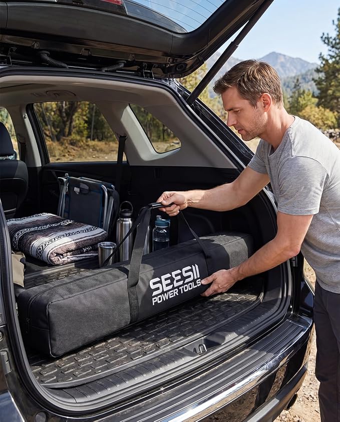SEESII Universal 55-Inch Pole Tool Storage Bag for Detachable Pole Saws, Pole Hedge Trimmers & Pruners, Fits Collapsed Sections up to 55 in, 600D Water-Resistant Carrying Case, Black