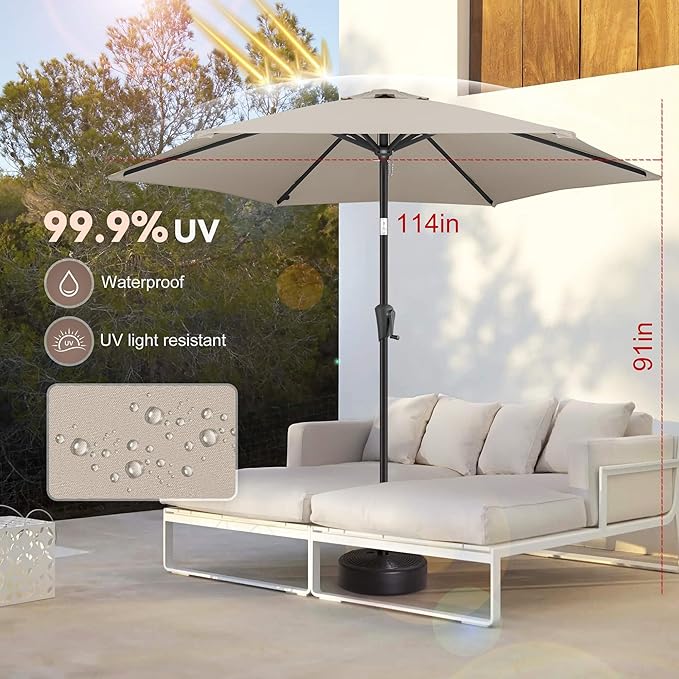 10FT Patio Umbrella Outdoor - Table Umbrella with 6 Sturdy Ribs, Market Umbrella with Push Button Tilt, UV Protection for Pool, Porch, Garden, Deck, Backyard (Taupe)