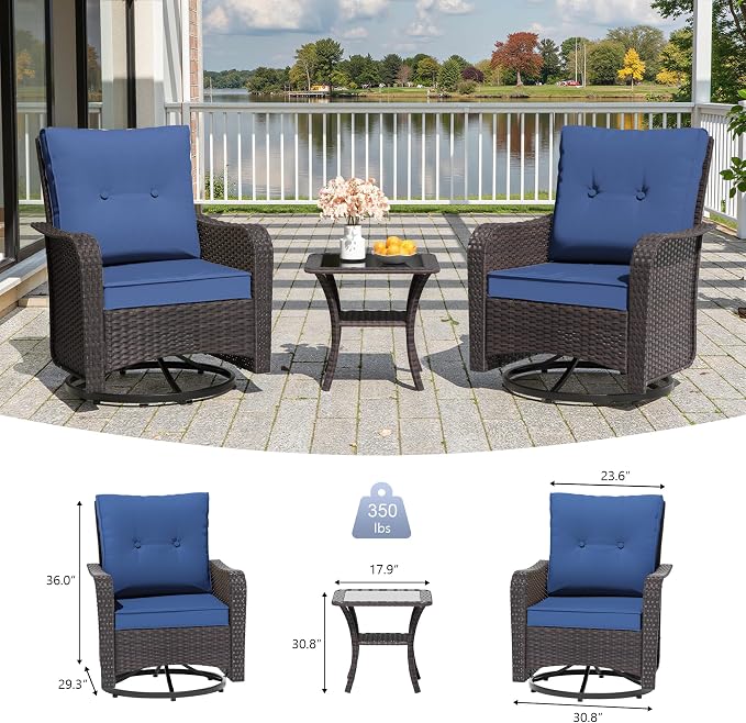 13 Pieces Outdoor Patio Furniture Set,Outdoor Sectional Furniture with 43" 55000 BTU Gas Propane Fire Pit Table,PE Rattan Wicker Patio Conversation Set,Swivel Rocking Chairs Set,Navy Blue
