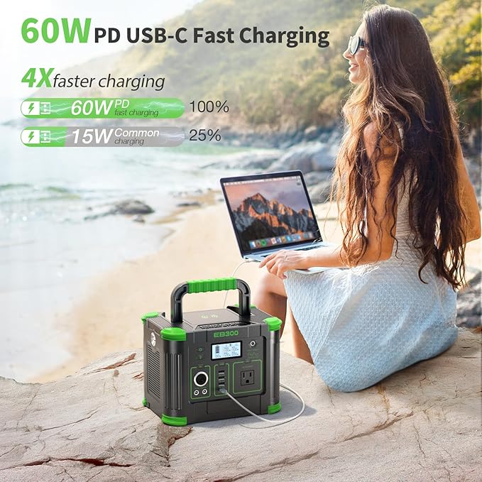 330W Portable Power Station, 288.6Wh Solar Generator with 60W USB-C PD Output, 120V Pure Sine Wave AC Outlet, 5W Wireless Charging, 330W Backup Lithium Battery for Outdoor Camping Travel Hunting