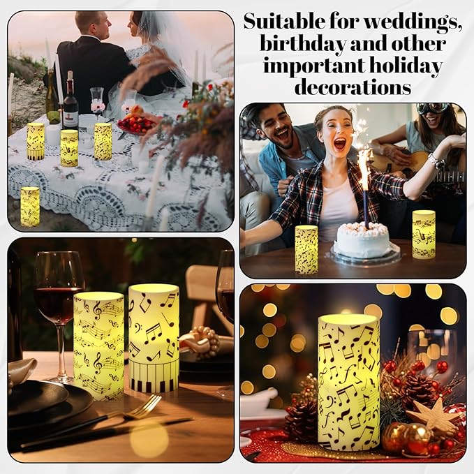 Tiamon 4 Pcs Music Notes and Clef Candles LED Musical Themed Flameless Candles Set Battery Operated with Remote Control LED Pillar Decorations for Party Wedding Birthday Decor