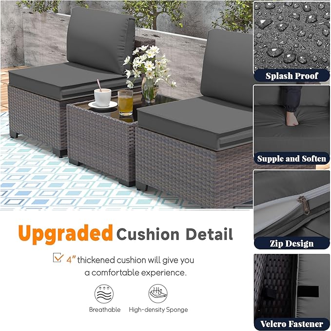 Patio Furniture Set with Aluminum Fire Pit Table 8 Pieces Outdoor Sectional Sofa Set,PE Rattan Wicker Patio Conversation Set w/43in 55000 BTU Propane Fire Pit Table,Grey