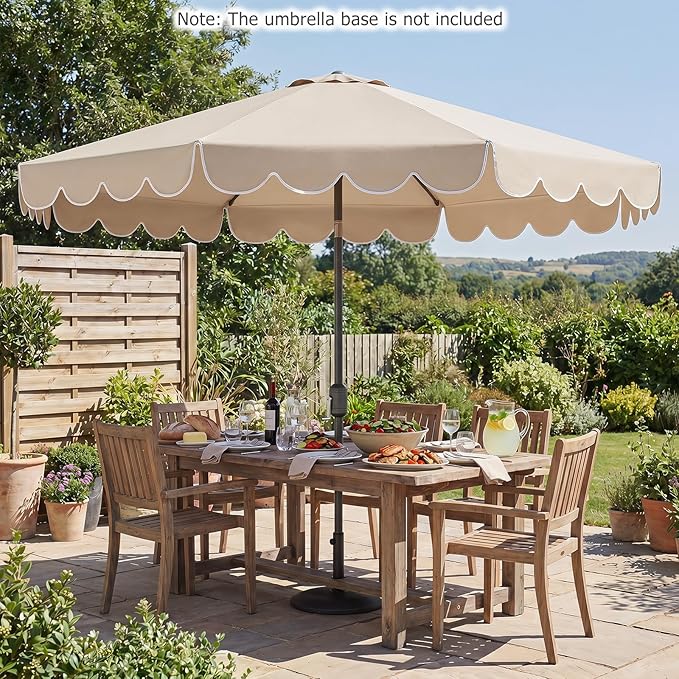 HAPPYGRILL 10 FT Patio Umbrella, Market Table Umbrella w/Crank, Push Button Tilt, Ruffled Edges, Vented Top & 8 Ribs, Outdoor Sun Shade for Poolside Backyard Beach