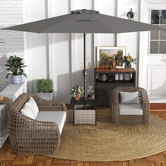 12FT Patio Umbrella, Outdoor Table Umbrella with Crank Handle, 8 Sturdy Ribs, Sun-protection & Waterproof Canopy, Top Air Vent, Market Umbrella for Garden, Lawn, Deck, Backyard, Poolside