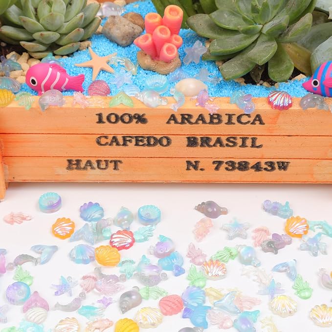 300PCS Luminous Ocean Mini Resin Sea Animals for DIY Crafts Dollhouse Miniatures Mini Animals Plastic Sea Creature Marine Life Bulk for Fairy Garden Micro Landscaping Aquarium Fish Tank Decoration