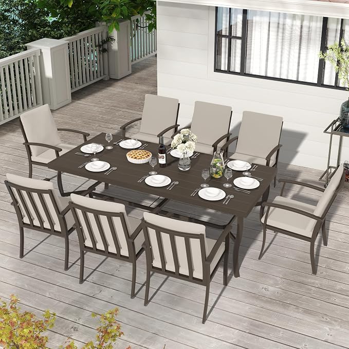 HAPPATIO Outdoor Dining Table for 8, Aluminum Rectangle Outdoor Dining Table with Umbrella Hole, All-Weather Aluminum Patio Dining Table for Garden Yard Poolside, Only Table, Black