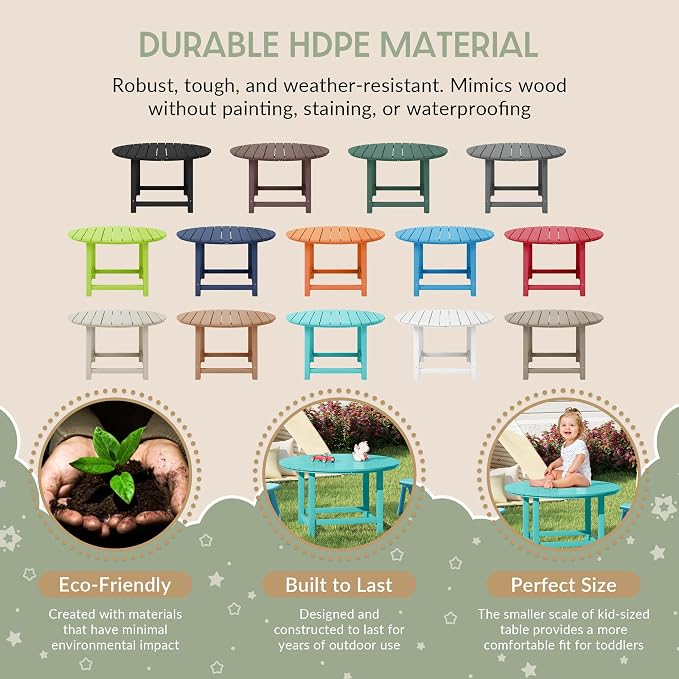 WestinTrends Malibu Kids Outdoor Patio Furniture HDPE 38" Wide Round Dining Table, Turquoise