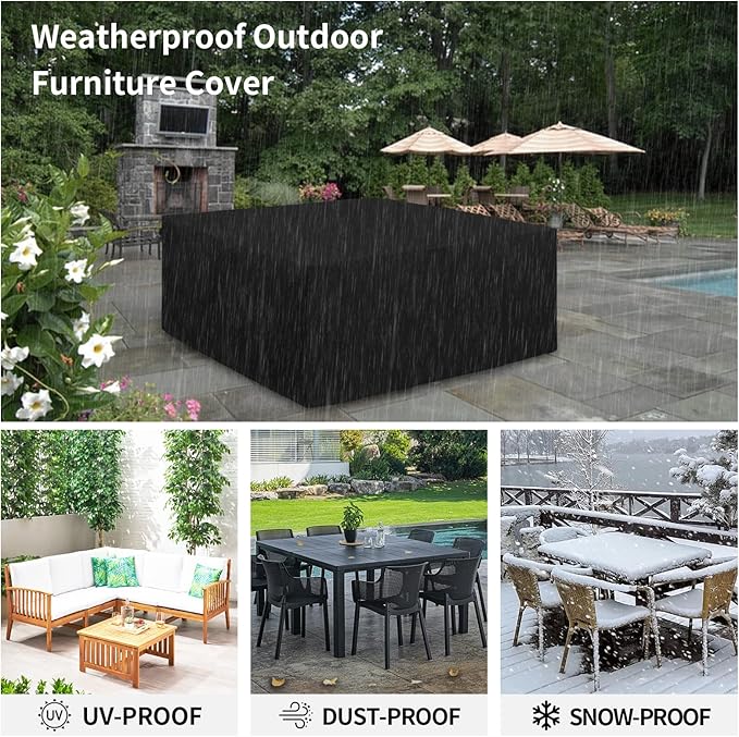 Easy-Going 600D Heavy Duty Patio Furniture Cover, Outdoor Square Table and Chair Set Cover, Waterproof Outdoor Sectional Set Cover (84"L x 84"W x 28"H, Black)