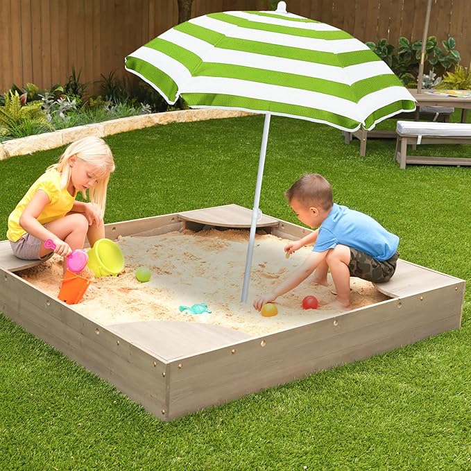 Beach Umbrella for Kids Water Table & Picnic Table Shade, Heavy-Duty Children's Portable Outdoor Umbrella, 47 Inch UV Protection for Sand Play, Camping, Garden and Beach. Green