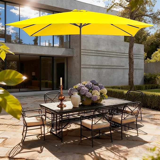 8x10FT Rectangular Patio Umbrella with Crank Lift for Garden,UV Protection Outdoor Umbrella for Deck,Pool and Yard,Yellow