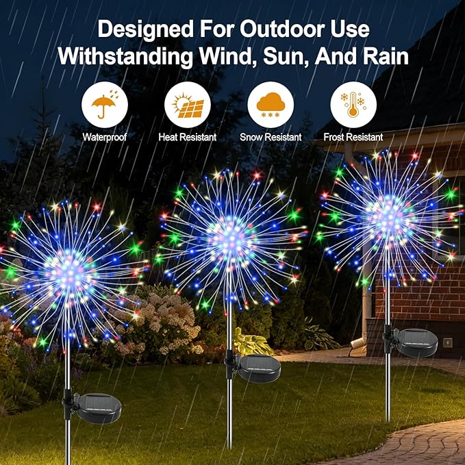 Solar Garden Lights Outdoor, 2 Pack 120 LED Twinkling Firework Lights Decorative with 2 Modes, Outdoor Waterproof Solar Starburst Light for Yard Pathway Planter Patio Decor, Multicolor