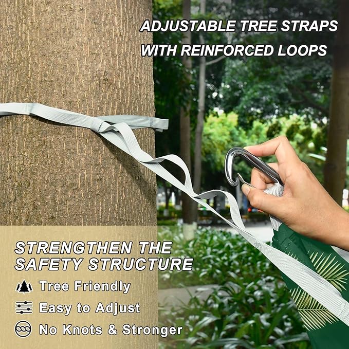 Camping Hammock Outdoor Hammocks for Outside Green Palm Leaves Beach Trees Portable Lightweight with Pockets Tree Straps Indoor