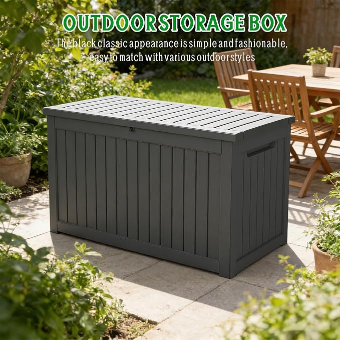 FEFLO 230 Gallon Outdoor Storage Box, Waterproof & Dustproof Resin Deck Box | with UV-Resistant & Lockable Lid, Heavy-Duty Weatherproof Outside Storage Box for Garden Tools, Pool Accessories, Toy