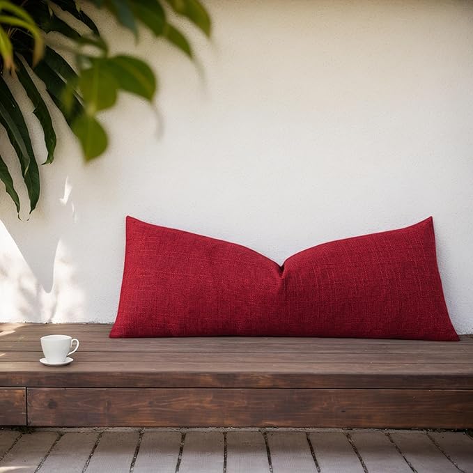 Kevin Textile Outdoor Waterproof Long Lumbar Pillow Cover 14x36 Inch Pack of 1 Checkered Decorative Rectangle Cushion Throw Pillowcases Shell for Patio Tent Garden Couch Bed Sofa Red
