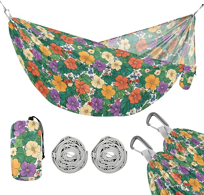 Camping Hammock Outdoor Hammocks for Outside Tropical Flowers Beach Trees Portable Lightweight with Pockets Tree Straps Indoor
