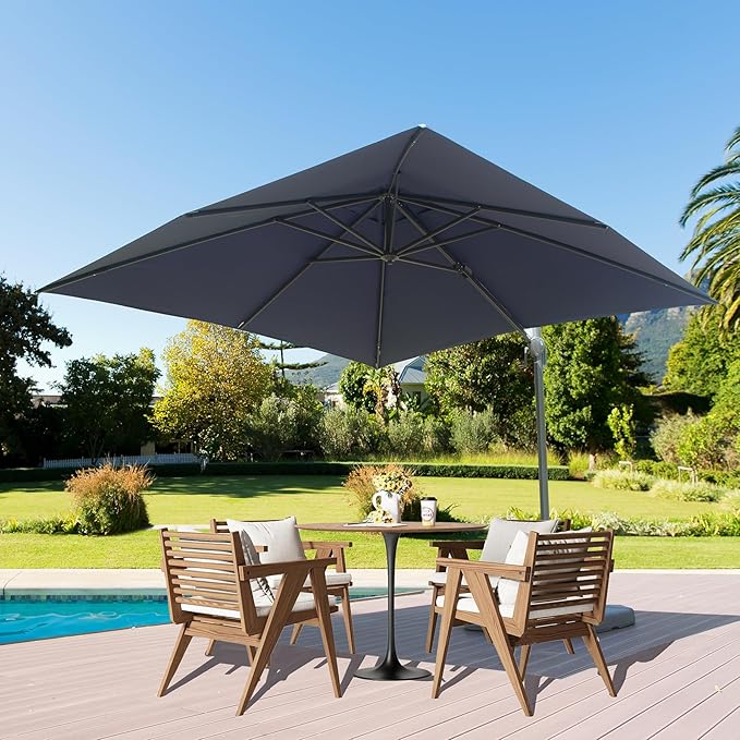 Domi 9’x9’ Cantilever Patio Umbrella, Aluminum Windproof Outdoor Umbrella with 360°Rotation, Square Offset Sun Shade Umbrella for Outside Deck Backyard Garden Pool, Navy Blue