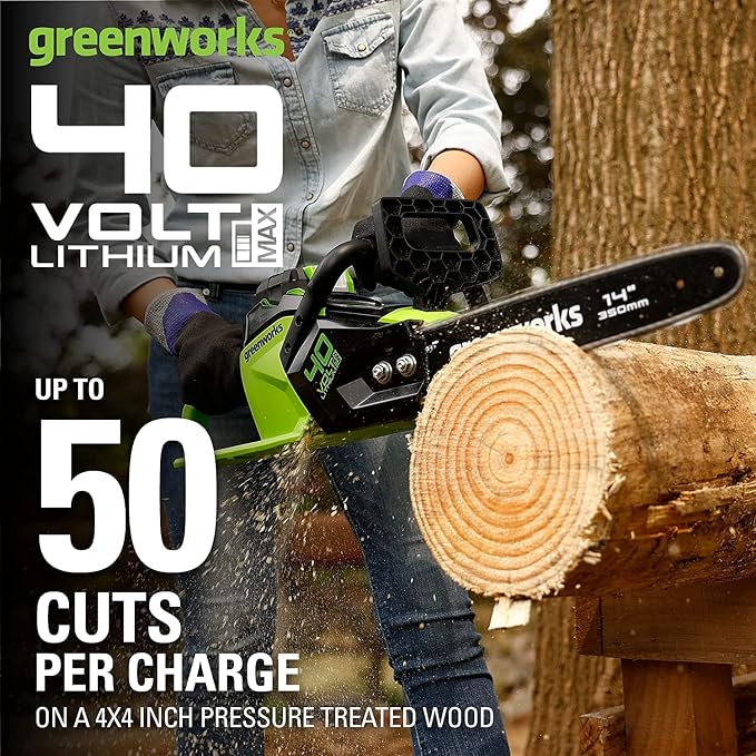 Greenworks 40V 14-Inch Cordless Chainsaw, 2.5Ah USB (Power Bank) Battery Included, CS40L2511 with 14" Replacement Chain