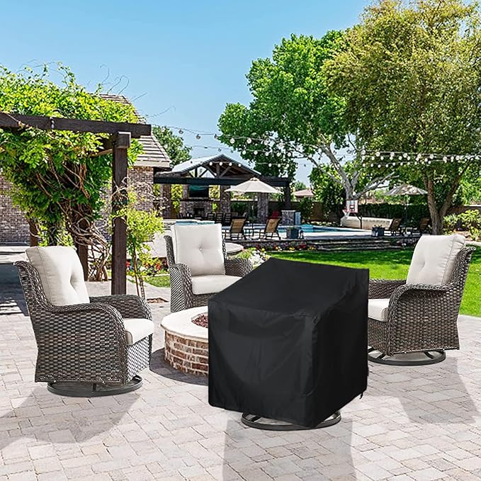 Patio Chair Covers 4 Pack, Outdoor Chair Covers Waterproof 600D Heavy Duty, All-Weather Patio Furniture Covers for Outdoor Swivel Chairs, Lawn Wicker Sofas & Rocking Chairs, Black
