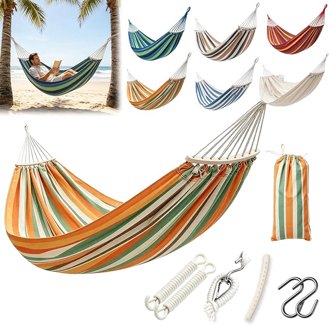 Hammock Replacement for Stand (Orange, 2 Person, Anti-ROLL Design) | Hammock Without Stand, Rope Hammocks for Outdoor Travel Portable Lightweight Hammocks with Tree Straps and Storage Bag