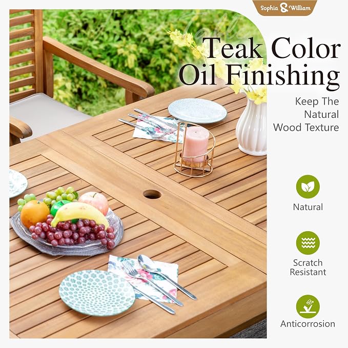 Sophia & William 9pc Outdoor Dining Set, Acacia Wood/Expandable Table | Acacia wood, seat cushions,weather-resistant rattan,breathable