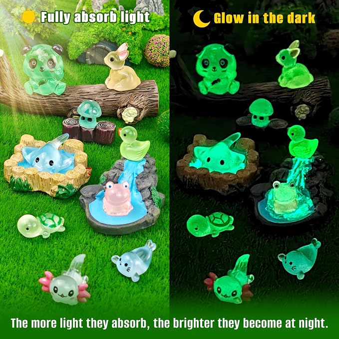 120 Pcs Luminous Mini Resin Animals Glow in The Dark Miniature Figurines | Small Little Tiny Plastic Duck Panda Animal Figures, DIY Crafts Micro Landscape Decoration Fairy Garden Accessories