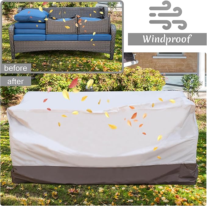 ovios Patio Furniture Covers, Outdoor Waterproof Cover for 3-Seater Sofa and Ottomans, Sectional Couch Chair Table General Purpose, 73.2" L*37" W*34" H, Beige-Brown