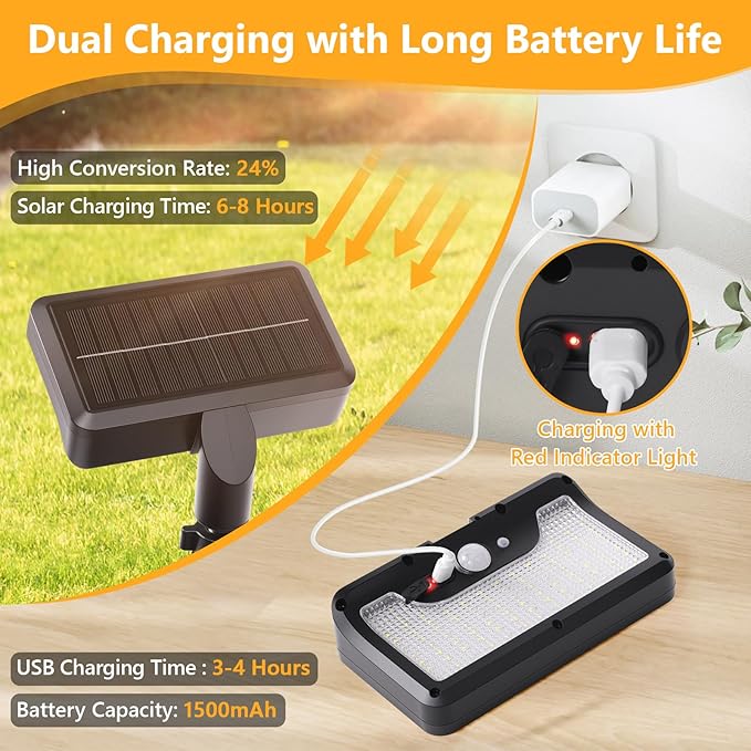 Clip On Solar Lights Outdoor with Motion Sensor, 360°Rotatable & Vertically Adjustable Solar Fence Lights with 92 LEDs (600 LM, 6000 K),IP65 waterproof Security light for deck, Gutter, Camping(2 Pack)