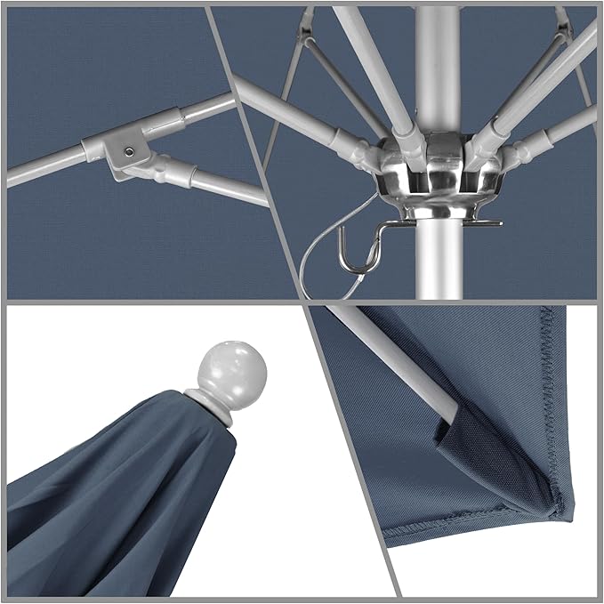 California Umbrella 7.5' Rd. Venture Series Contract Grade Patio Umbrella, Push Open Pin Stop, Silver Finish, Solution Dyed Sapphire
