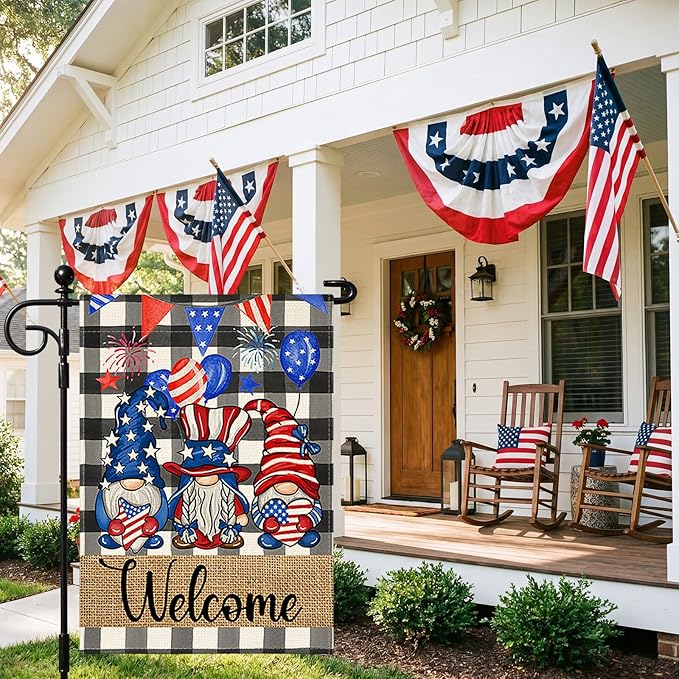 OTOSTAR Welcome Patriotic America 4th of July Garden Flag 12x18 Inch Double Sided Red White Blue Stars and Stripes Yard Outdoor Decorative Independence Day Memorial Day Garden Flag (Dwarf)