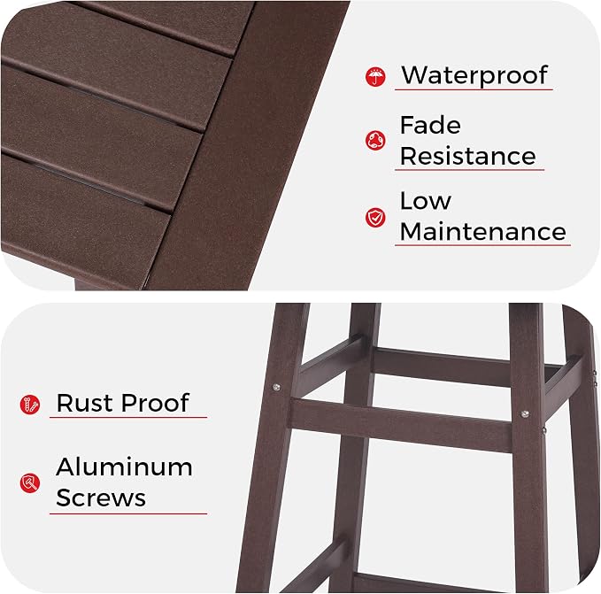 Costaelm Outdoor Bar Table, 37" Counter Height Square Patio Cocktail Bar Table with Umbrella Hole, Patio Bistro Dining Pub Table for Front Porch Deck Backyard Garden, Dark Brown