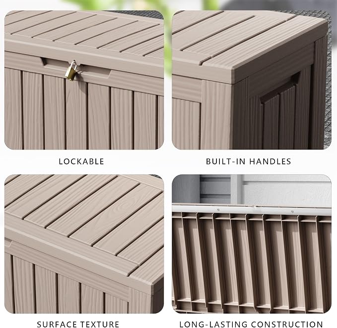 80 Gallon Waterproof Resin Deck Box, UV Resistant Outdoor Storage for Garden, Patio, Porch, Delivery, Beige