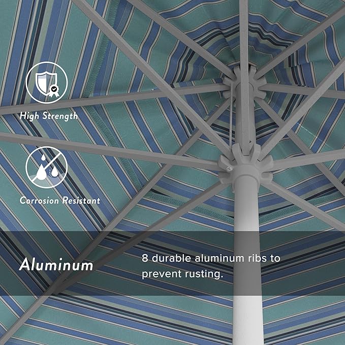 California Umbrella 12-Year Protection 9' Rd Aluminum Patio Umbrella, Crank Lift, Auto Tilt, White Finish, Sunbrella Dolce Oasis