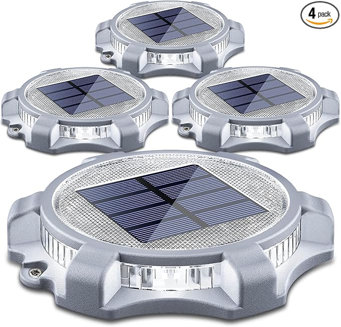 SIEDiNLAR Solar Deck Lights Outdoor 2 Modes LED Dock Driveway Markers Light Solar Powered Waterproof for Step Ground Walkway Stair Pathway Yard Garden Road 4 Pack (Cool White/Warm White)