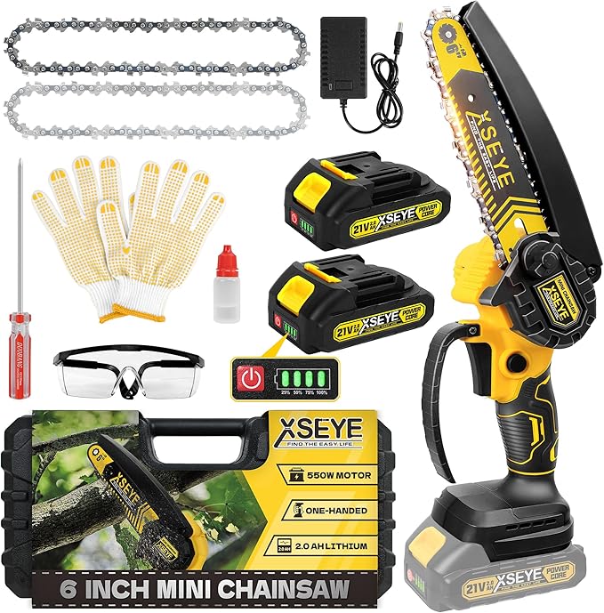 XSEYE Mini Chainsaw Cordless 6", Battery Powered Electric Handheld Chain Saw for Wood Cutter Branch Tree Trimming Garden Tool, Anniversary Birthday Idea for Husband Him, Mens Day Gifts for Father Dad