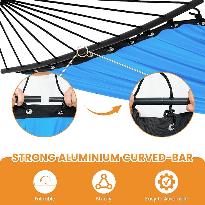 Lazy Daze Hammocks Camping Hammock with Curved Spreader Bar, Portable Hammock with Tree Straps, Carrying Bag, Carabiners for Outside, Hiking, Outdoors, 450lbs Capacity, Aqua