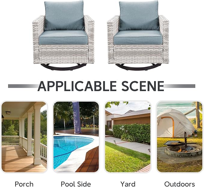 Belord Wicker Chairs Outdoor Bistro Set Oversize Patio Swivel Rocker, Rattan Outdoor Seating Set of 2 Swivel Glider Chairs Wicker Furniture for Porch Deck Backyard with Water-Resistant Cushion Brown
