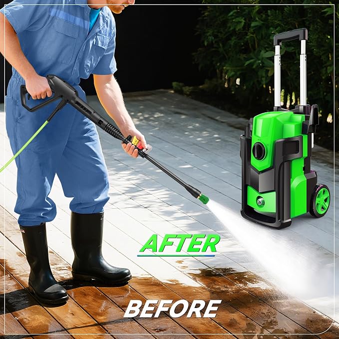 Electric Pressure Washer 5000PSI, Heavy Duty Power Washer Electric Powered, with 4 Nozzles,Foam Cannon,33FT Hose and 500ml Soap Bottle,Car Wash Machine/Car/Driveway/Patio Clean,Green