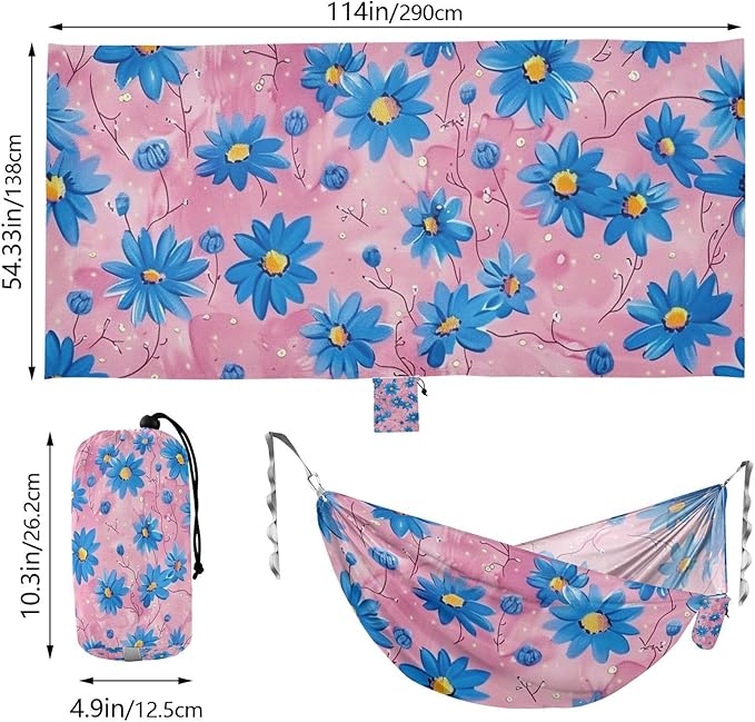 Oil Painting with Retro Blue Flowers 330lb Capacity Outdoor Hammocks with Portabl Carry Bag Backyard Hammock for Outside Beach Patio Garden Base para poner hamaca