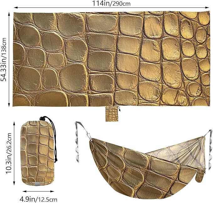 Gold Crocodile Skin Texture 330lb Capacity Outdoor Hammock Rope Hammock for Outside Patio Backyard Poolside hamacas para adultos