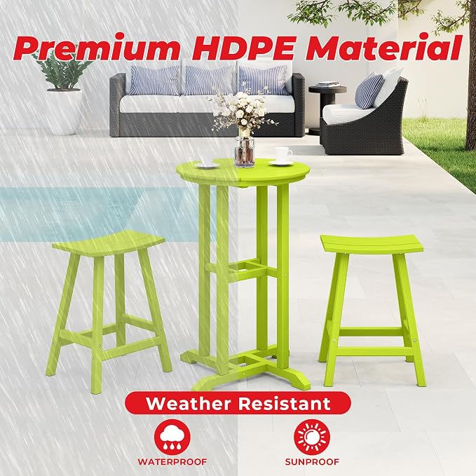 Costaelm Outdoor Bar Table, 37" Counter Height Round Patio Cocktail Bar Table, Patio Bar Table 3-Pieces Set Bistro Dining Table Pub Table for Deck, Backyard, Garden, Lime