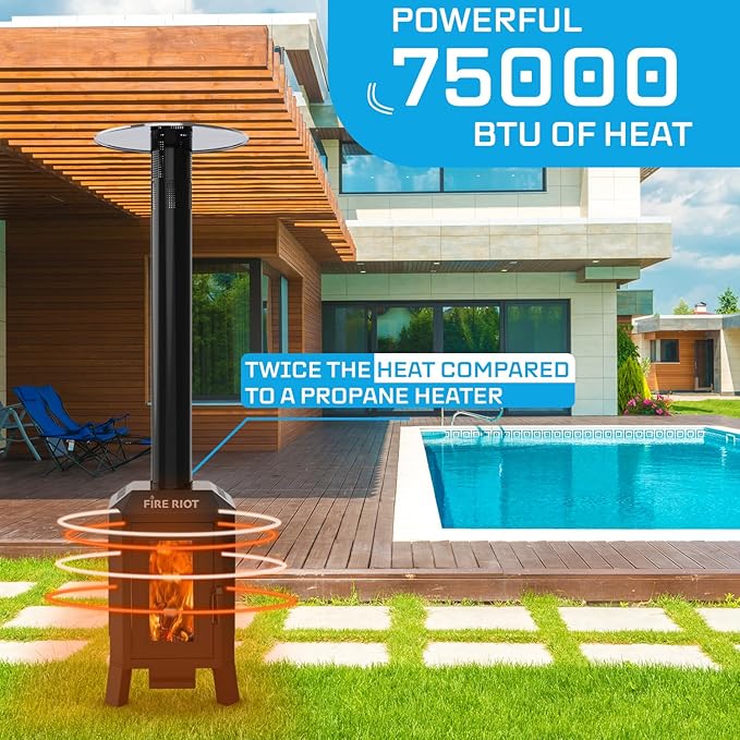 Outdoor Patio Heaters, 75,000 BTU Wood Pellet Outdoor Patio Heater with Glass Window, Pellet Heaters for Outdoor Use, Home, Gardens & Commercial