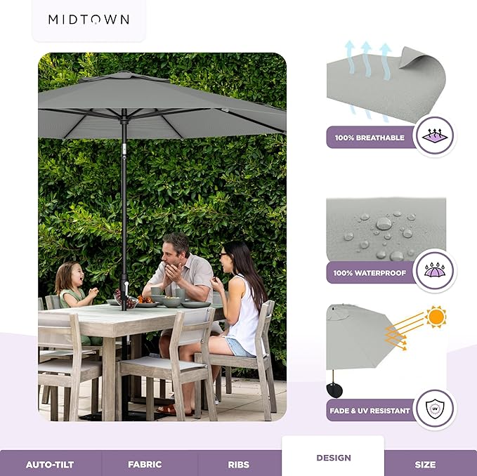 Midtown Umbrellas – The Swilt 8 Ft Patio Umbrellas with 360° Swivel & Tilt Mechanism, 8 Fiberglass Ribs & Terylast Polyester Fabric for Backyard, Deck, Pool & Cafes - Matter Canopy, Black Pole