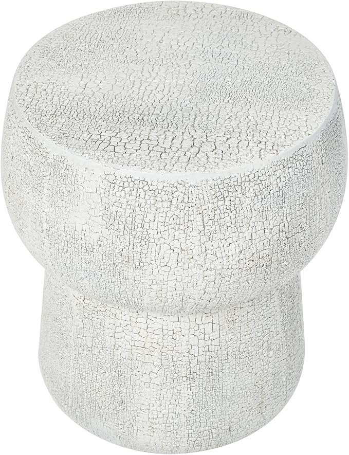 Modern Outdoor Side Table Round Concrete Side Tables with Faux Stone Crack Finish, MGO Patio End Table for Living Room Garden Balcony,Fully Assembled, Grey