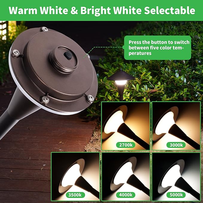 Low Voltage Landscape Sidewalk Lighting - 5 Color Temperature Led Pathway Lights Wired, 12v Walkway Light IP65 Waterproof, Oil Rubbed Bronze Aluminum 5W 200LM for Backyard Garden (4 Pack)