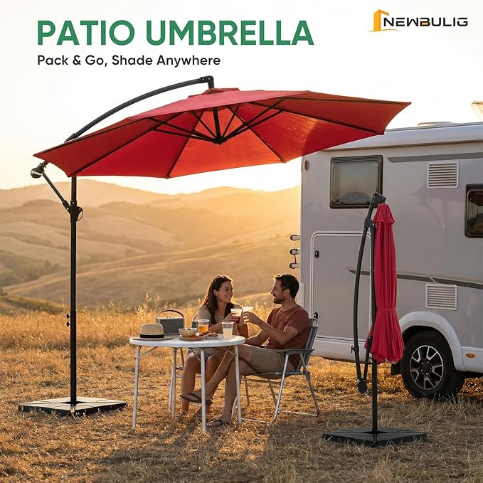 NEWBULIG 10FT Patio Umbrella, Offset Cantilever Outdoor Patio Table Umbrella, UV Protection, Fade Resistant Fabric, Easy Tilt Adjustment for Deck, Pool, Backyard, Garden