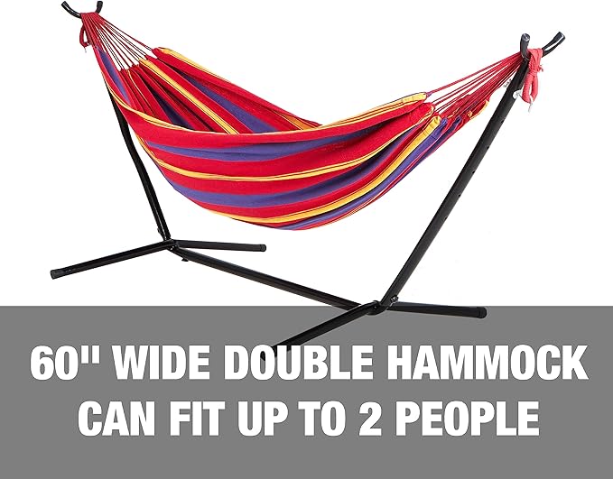 Bliss Hammocks 60" Wide Hammock & Built-in Stand w/Carrying Case & Hanging Hardware Indoor, Outdoor, Poolside, Patio, Backyard Heavy Duty, Strong & Durable 400 Lbs Capacity